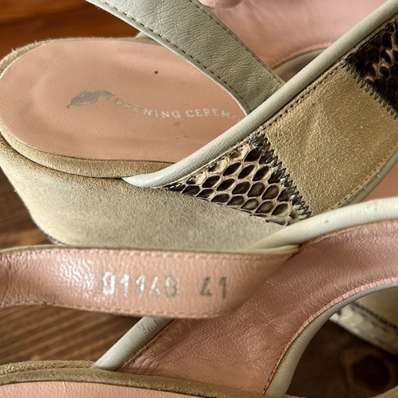 Opening Ceremony Cream Suede Leather & Snakeskin Ankle Strap Platform Wedges - Picture 4 of 12